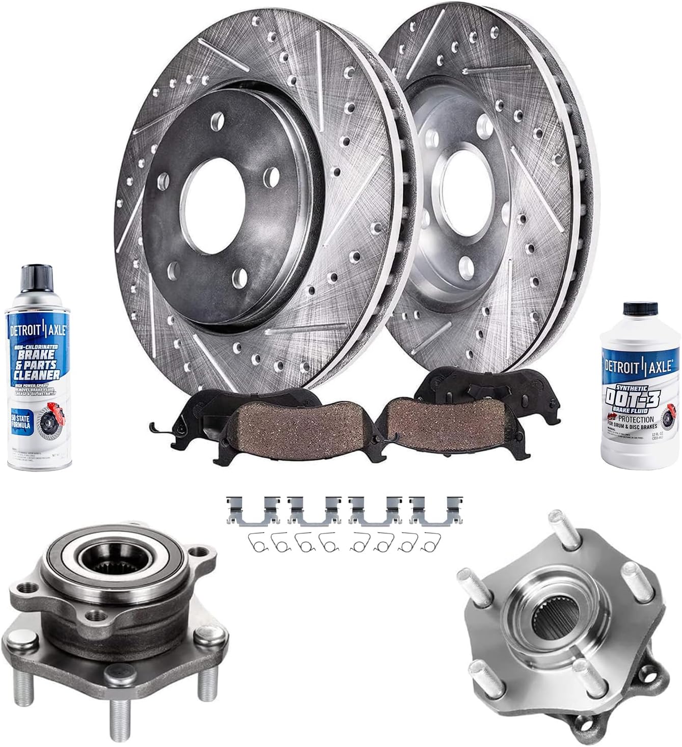 Detroit Axle - Front Wheel Bearing Hubs Brake Kit for 2014-2019 Nissan Rogue, Drilled & Slotted Brake Rotors Ceramic Brake Pads Wheel Bearing Hubs Replacement : 12.60 inch Front