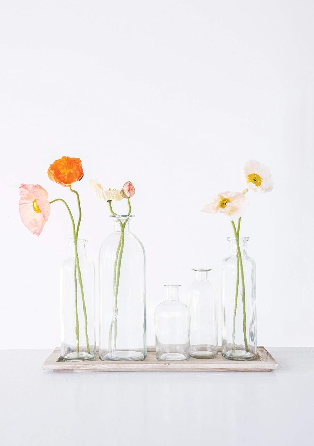 Creative Co-Op Set of 5 Vintage Bottle Vases on Wood Tray
