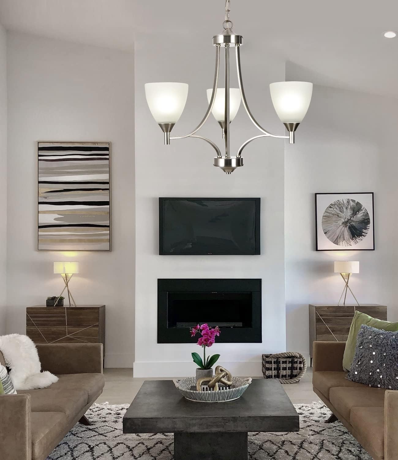 BOZO 3 Light Contemporary Chandeliers Brushed Nickel Modern Light Fixtures Ceiling Hanging Classic Pendant Lighting for Foyer Bedroom Dining Room Bathroom