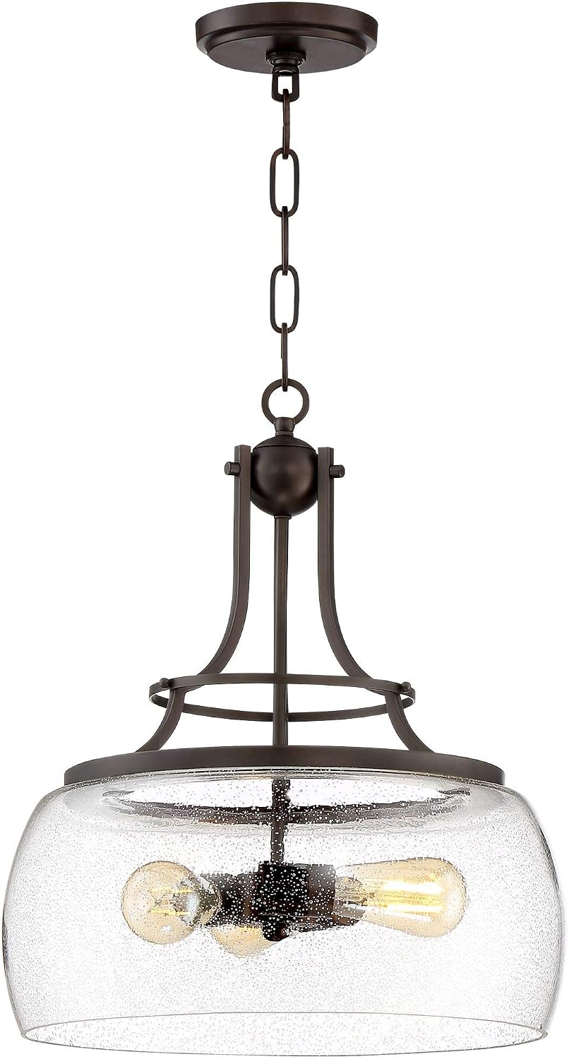 Franklin Iron Works Charleston Painted Bronze Iron Pendant Chandelier 16' Wide Rustic Farmhouse Clear Glass Shade LED 3-Light Dining Room House Foyer Entryway Kitchen Bedroom Living Room Ceilings