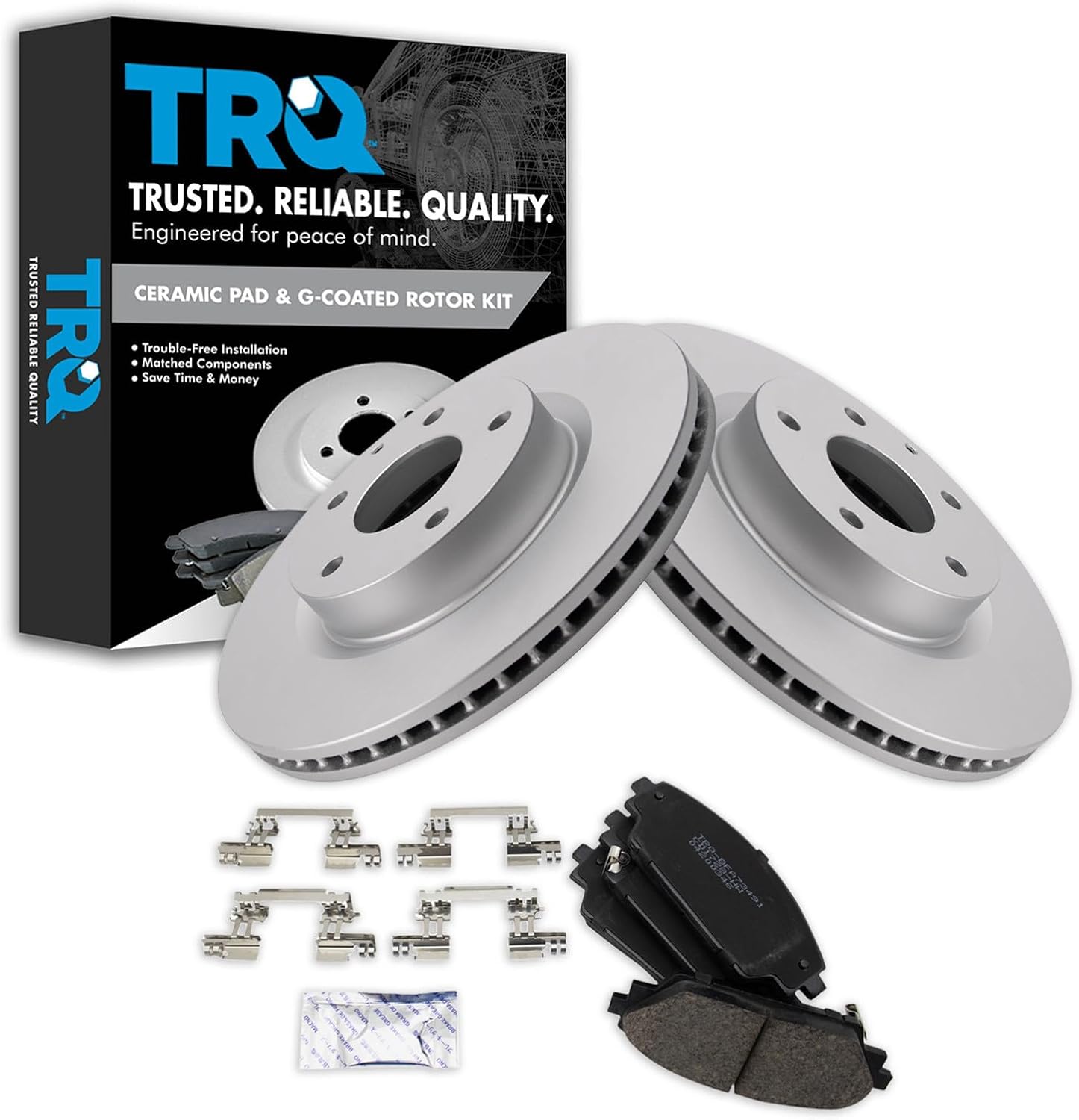 TRQ Front Ceramic Brake Pad and Rotor Set Coated Compatible with 2014-15 Mazda 3 2.5L L4, 2016 Mazda 3 2.5L L4 with 295mm Diameter Front Rotors, 2017-18 2016-18 CX-3 All Wheel Drive