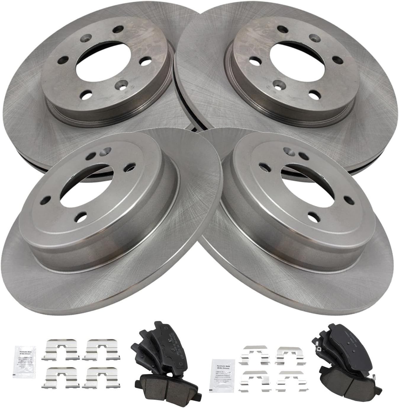 TRQ Front and Rear Brake Pad and Rotor Set Ceramic Vented Solid Rotors Compatible with 2012-2017 Hyundai Accent Kia Rio