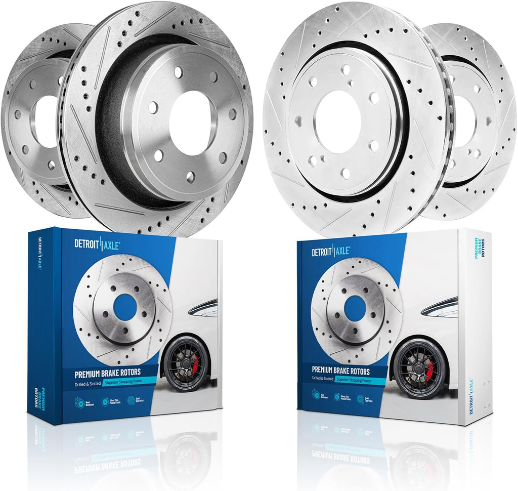 Detroit Axle - Brake Rotors for Ford 2012 2013 2014 F-150 Lobo, Drilled and Slotted Disc Brake Rotors Replacement : 13.78' inch Front and 13.70' inch Rear Rotor