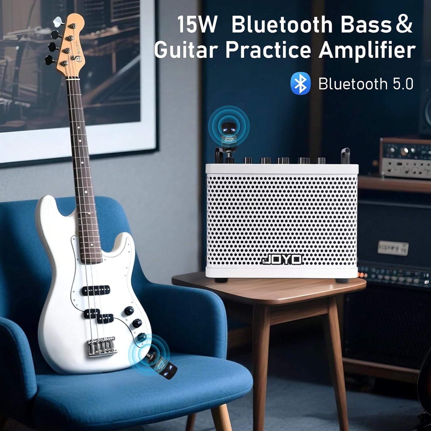 JOYO 15W Portable Bass Amp Combo | 9 Amplifier Models + 6 Modulation FX + Looper & Drum Machine | Rechargeable Battery | Digital Modeling | for Bassist Practice, Solo & Small Gigs (DC-15B)