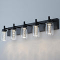 5-Light LED Bathroom Vanity Light Fixtures, Metal Black Finish Bathroom Lighting Over Mirror Interior Wall Lighting Fixtures with Crystal Bulb Clear Glass Shade(LED Bulbs Included)
