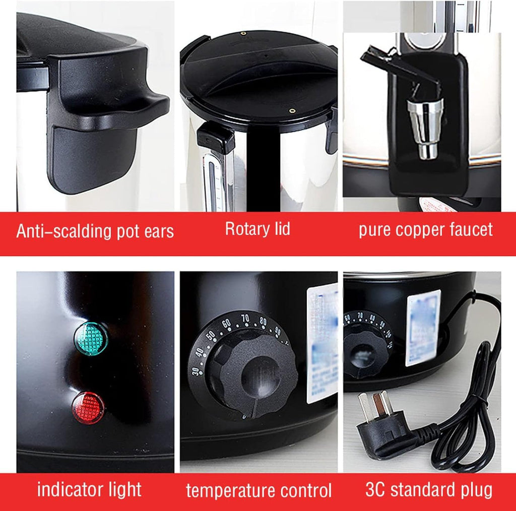 Hot Water Boiler Dispenser Tea Boiler with Water Gauge, Adjustable Electric Catering Urn, for Brewing/Buffet/Commercial,Black,40L
