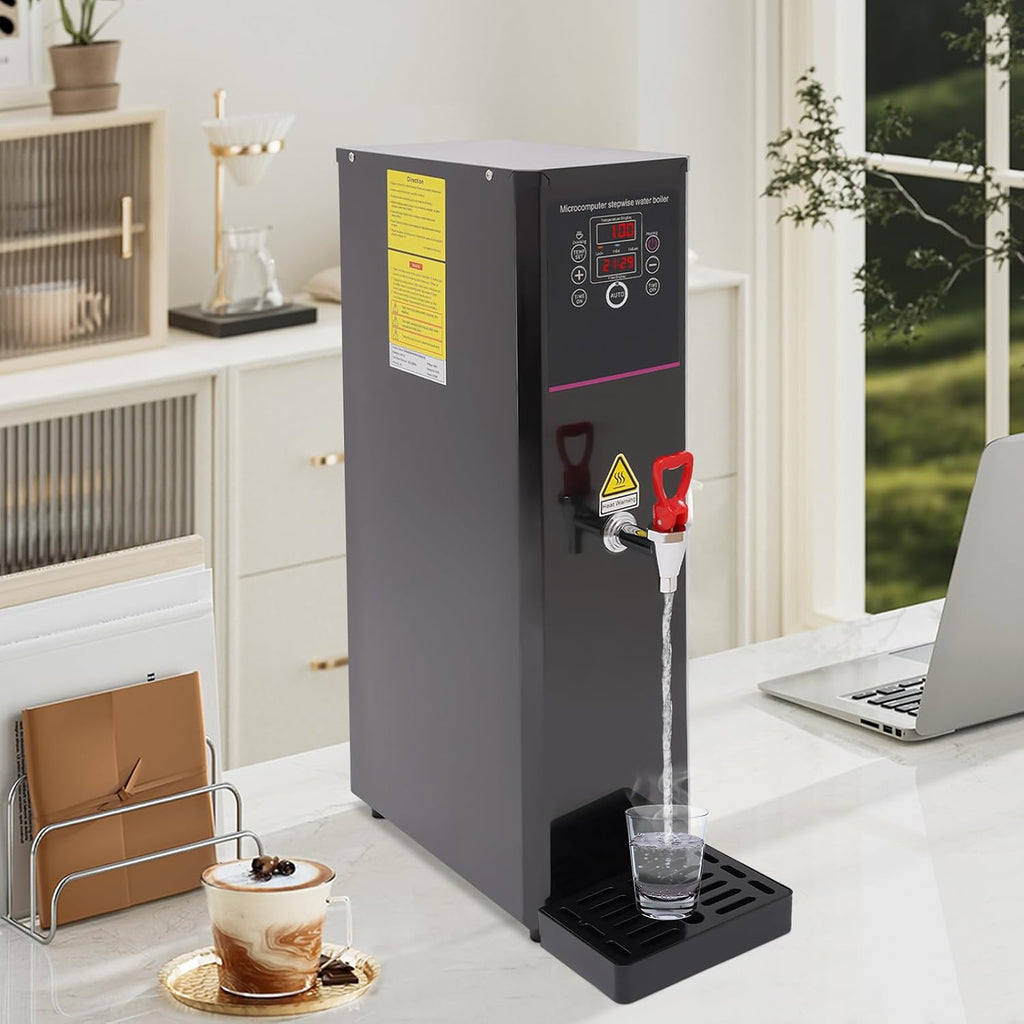 Step-Heating Commercial Hot Water Dispenser Countertop 3000W Fast Ready Water Boiler Machine Automatic 20L Water Boiler for Restaurant, Home, Office(20L,Black)