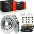 A-Premium 12.60 inch (320mm) Front Drilled and Slotted Disc Brake Rotors + Ceramic Pads Kit Compatible with Select Honda and Acura Models - Pilot 2016-2022, MDX 2017-2020, Ridgeline, 6-PC Set