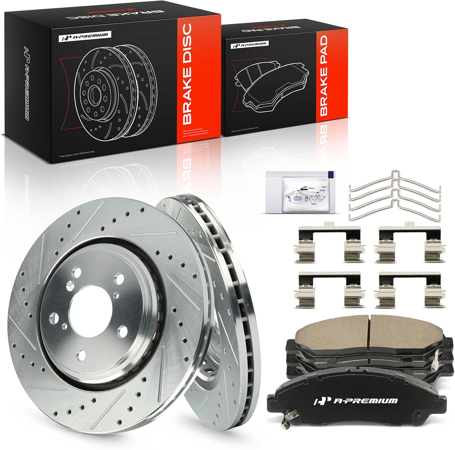 A-Premium 12.60 inch (320mm) Front Drilled and Slotted Disc Brake Rotors + Ceramic Pads Kit Compatible with Select Honda and Acura Models - Pilot 2016-2022, MDX 2017-2020, Ridgeline, 6-PC Set