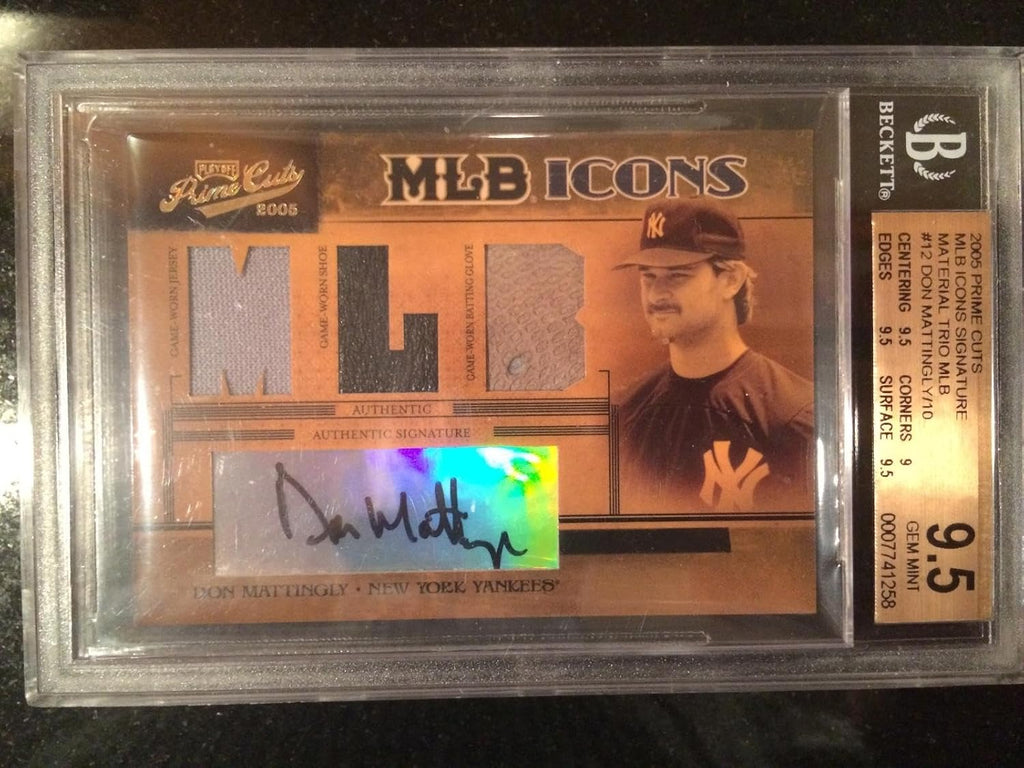 Topps 2005 Prime Cuts Mlb Icons Signature Material Trio Mlb #12 Don Mattingly 7/10-9.5 - Baseball Autographed Game Used Cards