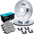 R1 Concepts Front Brake Kit Fits 2015-2018 Audi Q3; 2009-2018 Volkswagen Tiguan; 2012-2020 Volkswagen Passat| Ceramic Pads, Drilled Slotted Rotors| Hardware| 12.3' Front