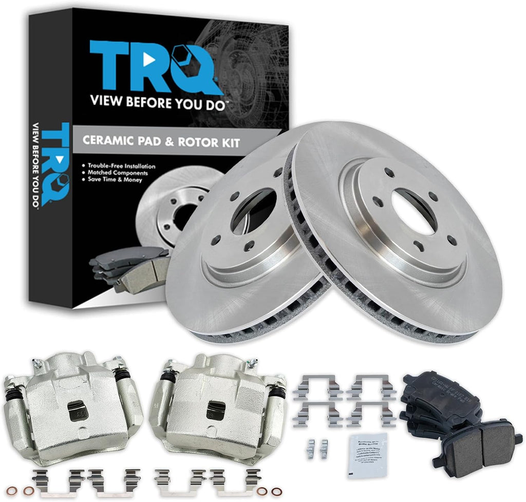 TRQ Front Brake Pad and Rotor Set Ceramic Vented Rotors Calipers Compatible with 2005-2007 Chevrolet Cobalt 2008-2010 HHR 2007-2008 Pontiac G5 2005 Saturn Ion