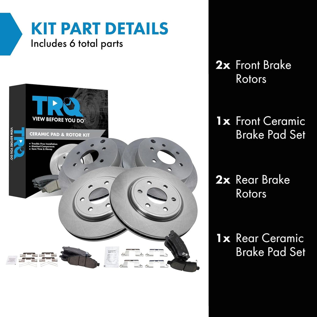 TRQ Front and Rear Ceramic Brake Pad and Rotor Set Compatible with 05-07 Nissan Frontier LE Nismo Off-Road SE 08-15 Frontier V6 4.0L 16-22 05 Xterra 08-15 Xterra 09 Suzuki Equator V6 4.0L