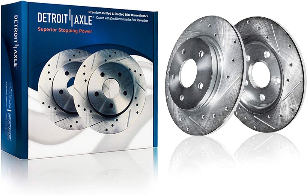 Detroit Axle - 8pc Brake Kit for Toyota 2018 2019 C-HR 11.77' inch Front and 11.06' inch Rear Drilled and Slotted Disc Brake Rotors Ceramic Brakes Pads Replacement