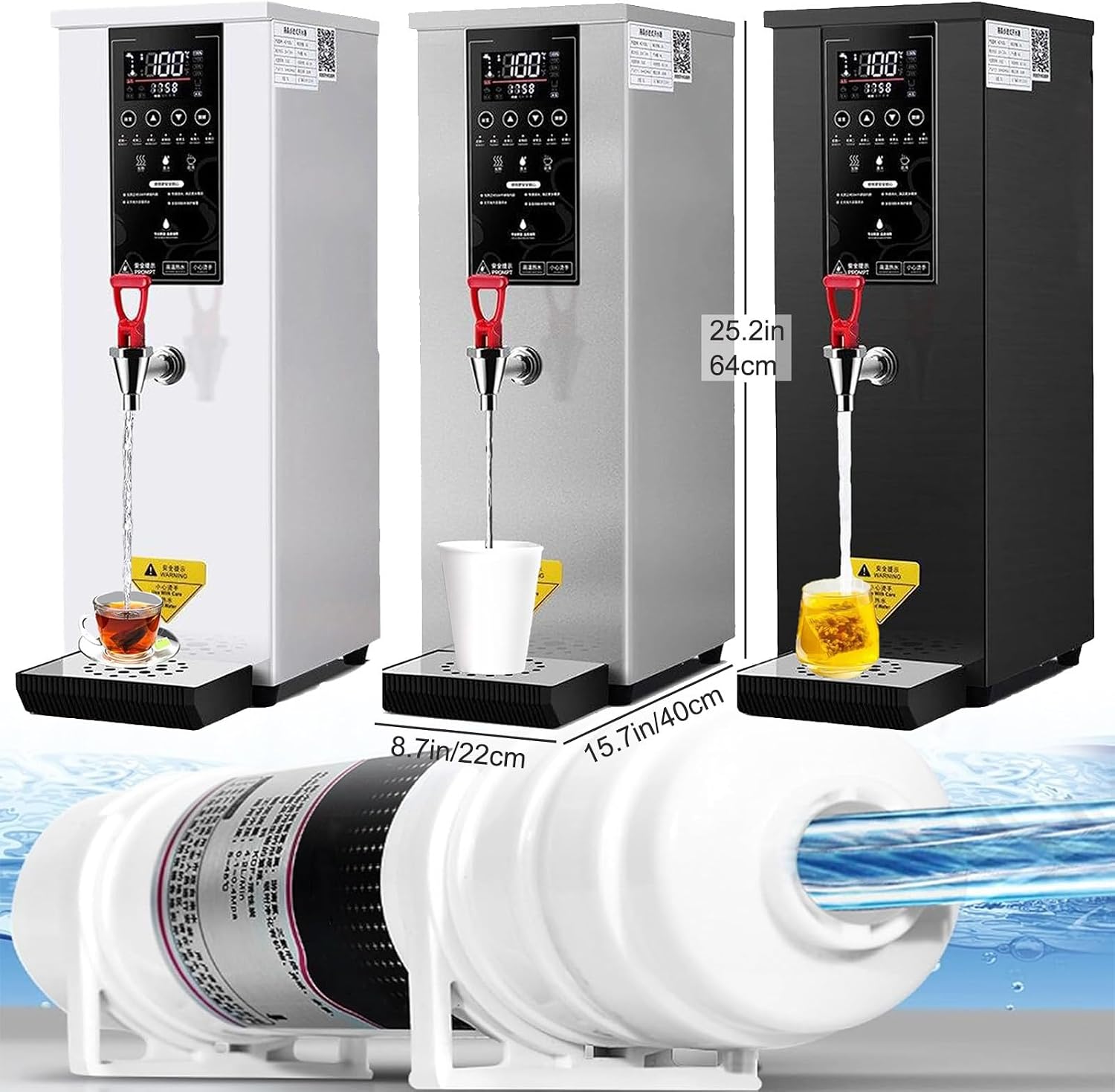 Commercial Water Boiler Dispenser, Hot Water Dispenser Countertop 3000W, with Drip Tray, LCD Touch Screen, for Tea Coffee Shop Dessert Shop Hotel,White