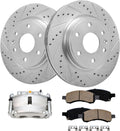 Detroit Axle - Front Brake Kit for Buick Enclave Chevrolet Traverse GMC Acadia Limited Saturn Outlook, Drilled & Slotted Brake Rotors Ceramic Brake Pads Brake Caliper Replacement