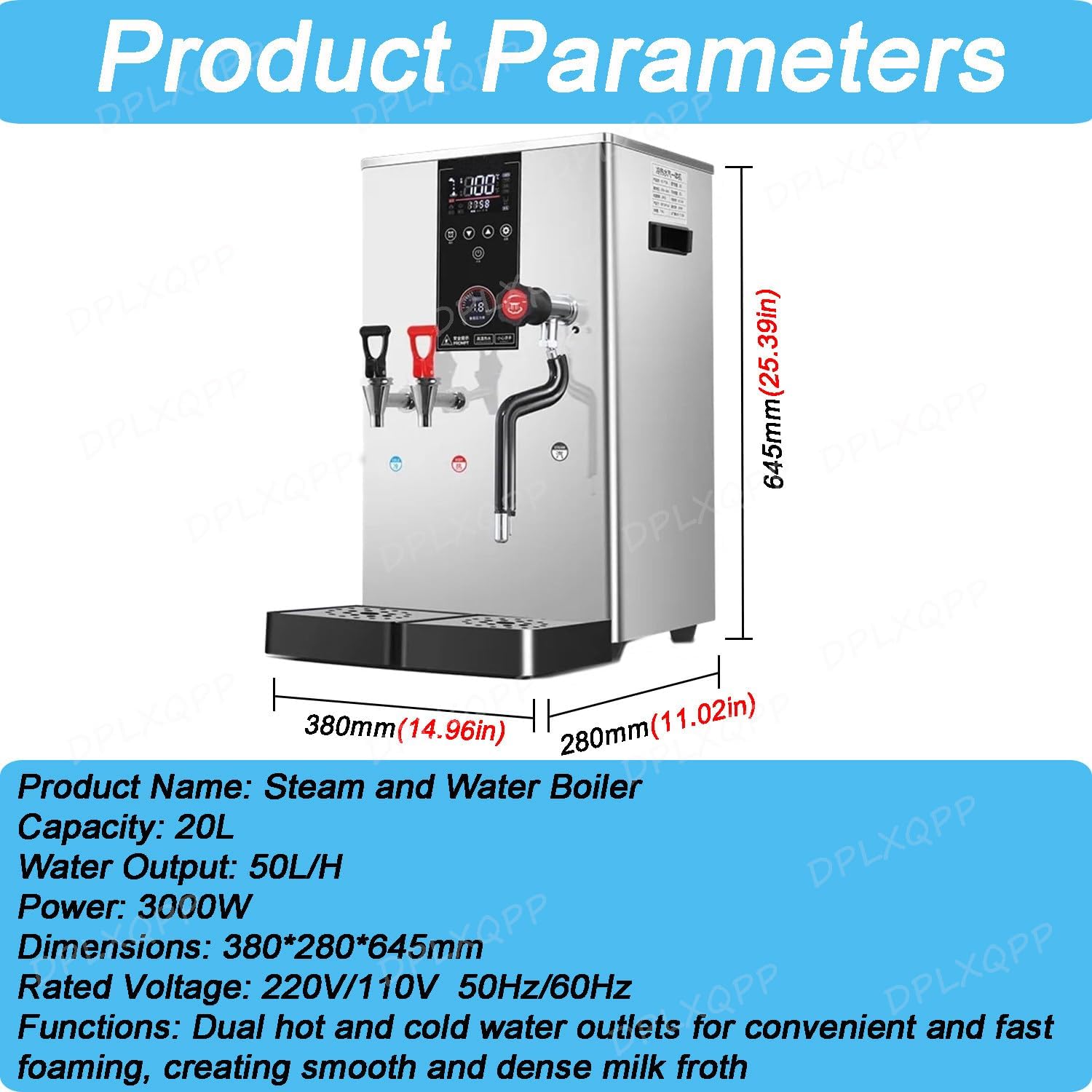 Commercial Grade Milk Frother and Hot Water Dispenser,304 Stainless Steel Inner Tank,Auto Pressure Relief,Anti-Scald Handles,LED Temperature Display,50l/H High Efficiency for Professional Use Silver