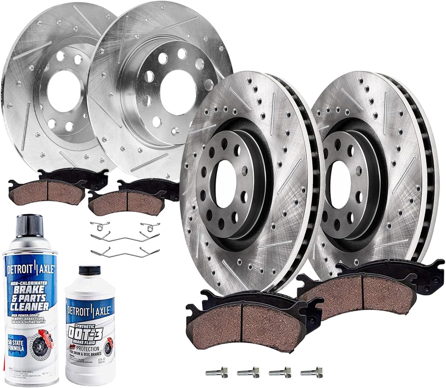 Detroit Axle - 1.4L Brake Kit for Volkswagen 2019-2020 Jetta, Drilled Slotted Brake Rotors Ceramic Brakes Pads Replacement : 11.34 inch Front and 10.71 inch Rear Rotors
