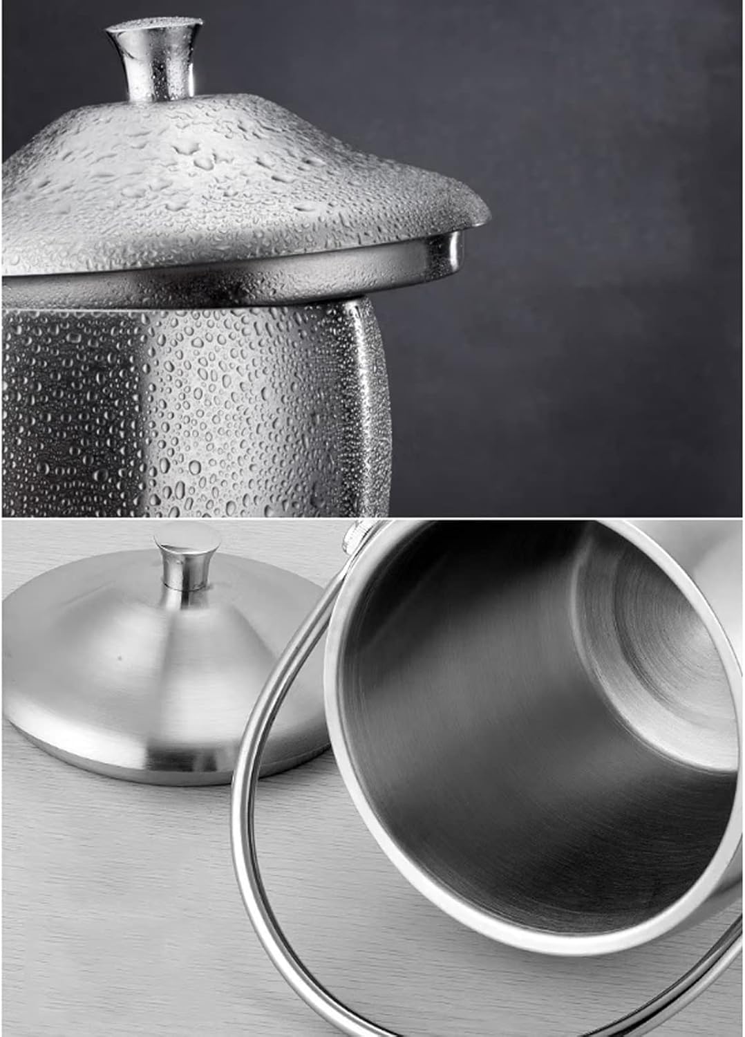 Ice Bucket Ice Bucket with Lid and Tongs Double Wall Insulated Stainless Steel Ice Bucket Ideal for Cocktail Bar, Parties, Chilling Wine, Champagne Ice Tub