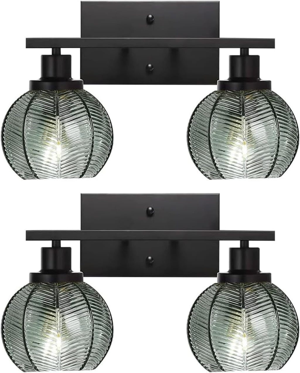 Set of 2 Wall Sconces for Bathroom Modern Vanity Light Fixtures 2-Light Black Wall Sconce with Green Glass Shade Farmhouse Wall Lights for Bedroom Living Room