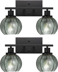 Set of 2 Wall Sconces for Bathroom Modern Vanity Light Fixtures 2-Light Black Wall Sconce with Green Glass Shade Farmhouse Wall Lights for Bedroom Living Room