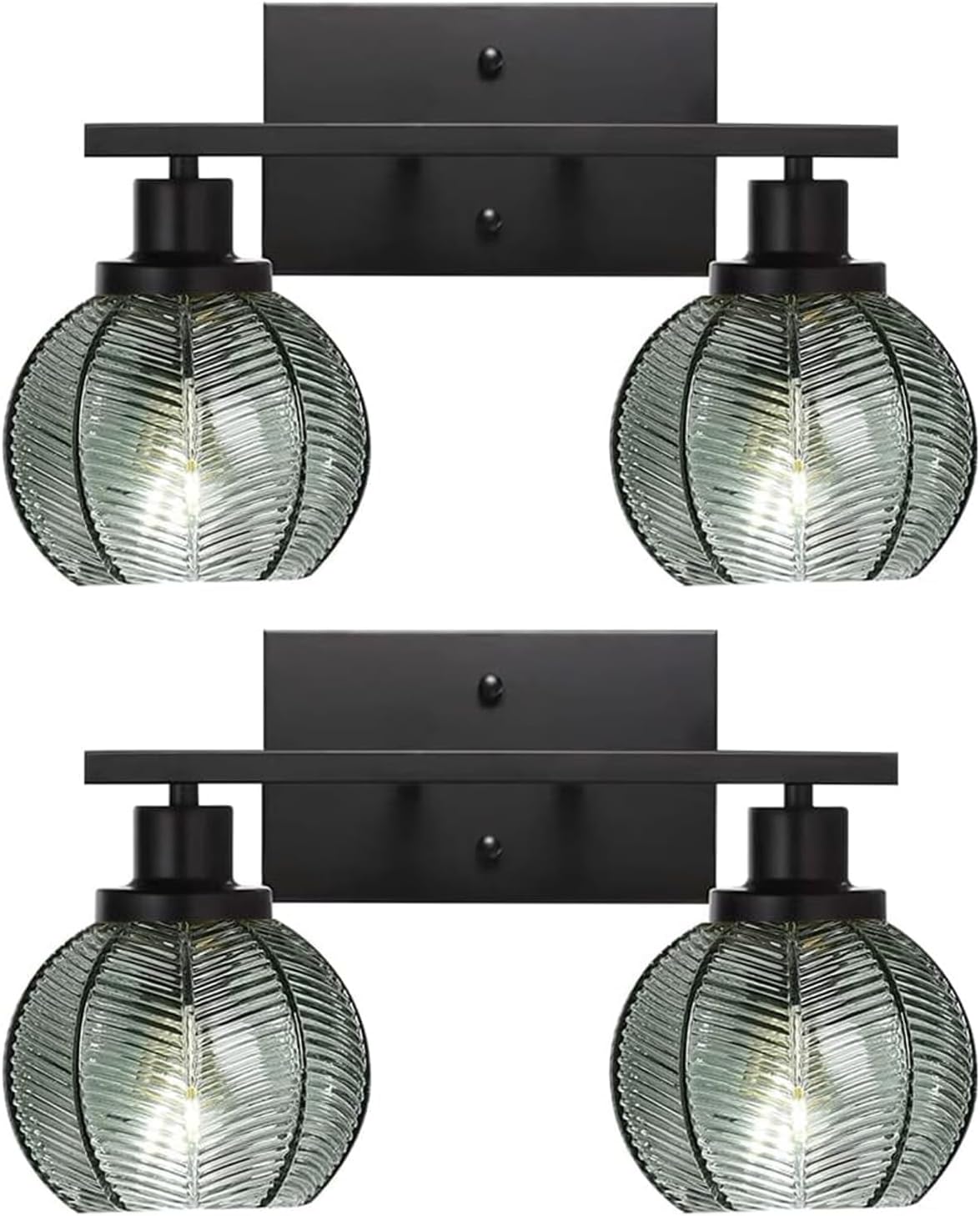 Set of 2 Wall Sconces for Bathroom Modern Vanity Light Fixtures 2-Light Black Wall Sconce with Green Glass Shade Farmhouse Wall Lights for Bedroom Living Room