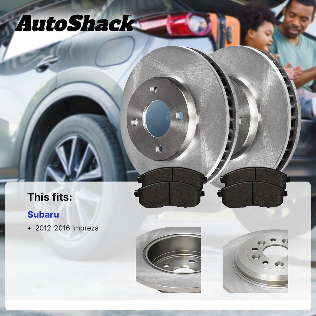 AutoShack Front & Rear Brake Rotors & Ceramic Pads for Subaru, Impreza 2012-2016, AWD H4 2.0L