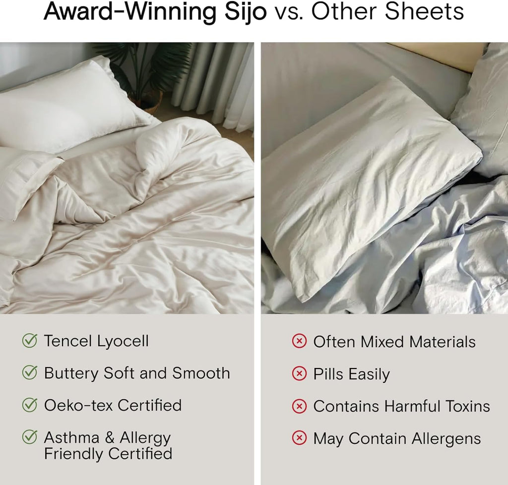 Sijo AiryWeight Tencel Sheet Set, 100% Lyocell Derived from Eucalyptus, Buttery Soft, Architectural Digest Best Cooling Sheets Winner - 4pc - 2 Pillowcases 1 Fitted 1 Top (Storm, Cal King)