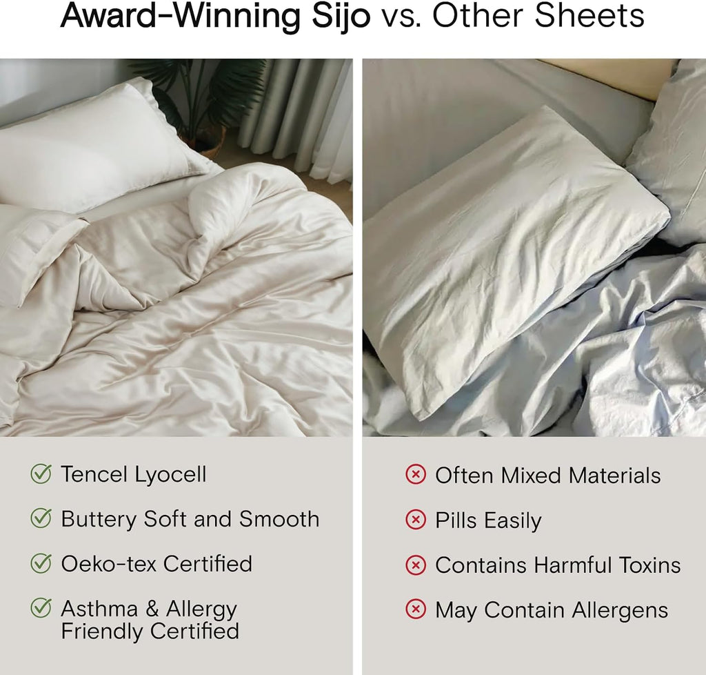 Sijo AiryWeight Tencel Sheet Set, 100% Lyocell Derived from Eucalyptus, Buttery Soft, Architectural Digest Best Cooling Sheets Winner - 4pc - 2 Pillowcases 1 Fitted 1 Top (Storm, Full)