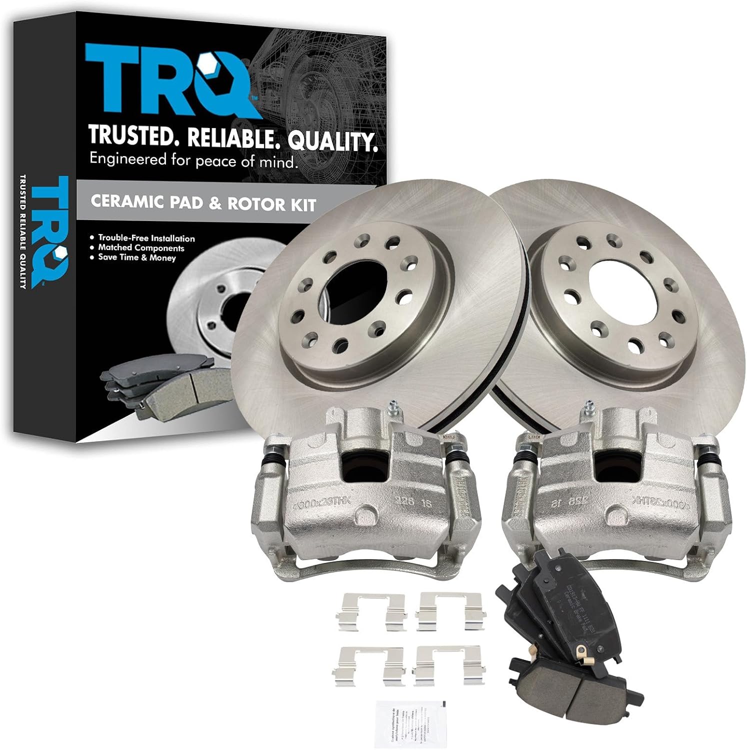 TRQ Front Brake Calipers Ceramic Pads & Rotors Compatible with 16-20 LaCrosse Equinox