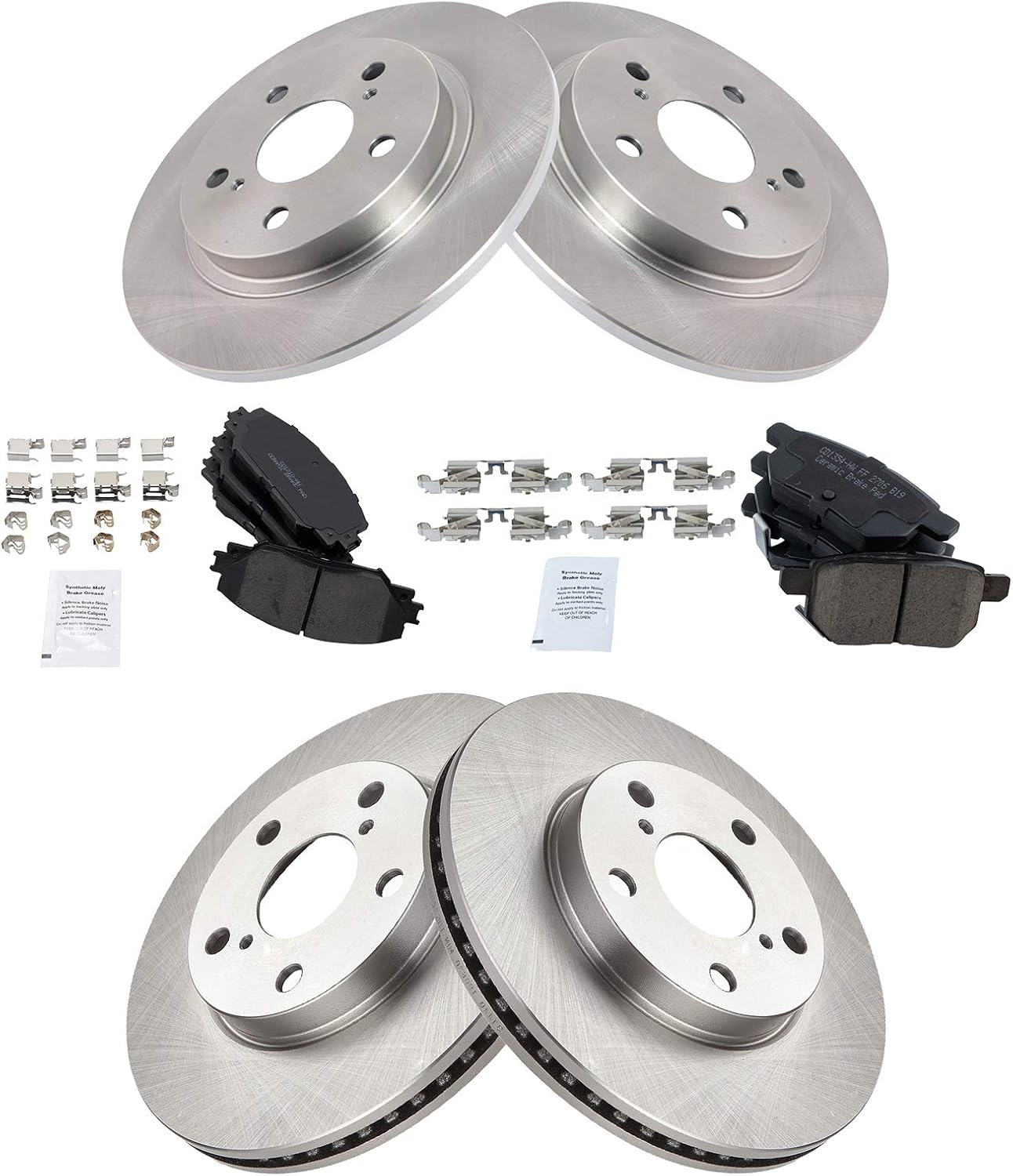 TRQ Front and Rear Ceramic Brake Pad and Rotor Set Compatible with 2008-2015 Scion xB