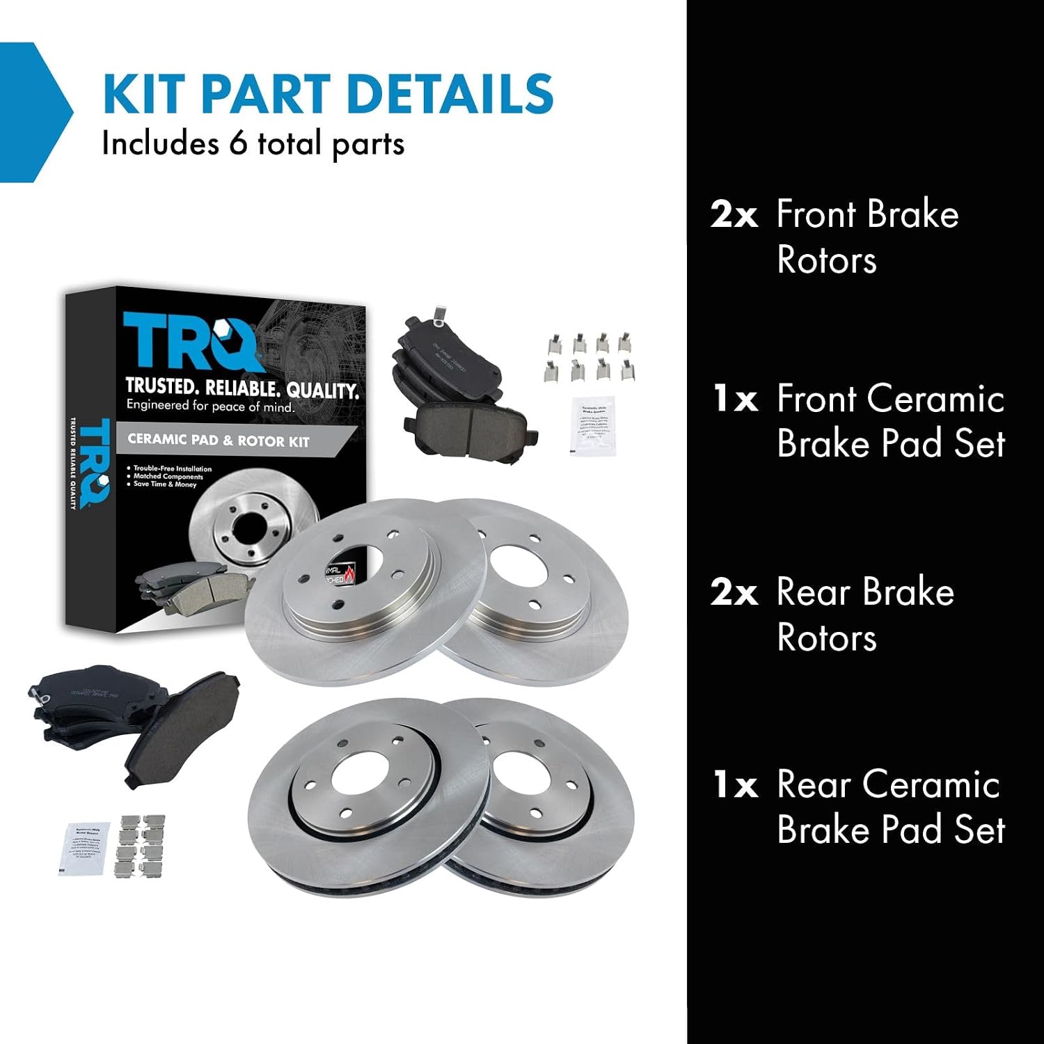 TRQ Front and Rear Brake Pad and Rotor Set Ceramic Vented Solid Rotors Compatible with 2008-2012 Chrysler Town and Country 2008-2012 Dodge Grand Caravan 2009-2013 Journey 2009-2012 Volkswagen Routan