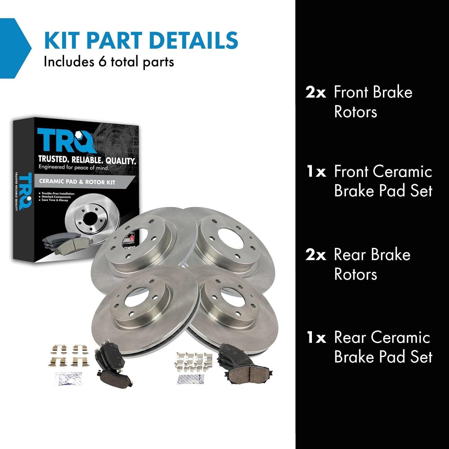 TRQ Front and Rear Brake Pad and Rotor Set Ceramic Vented Solid Rotors Compatible with 2016-2018 Mazda 6