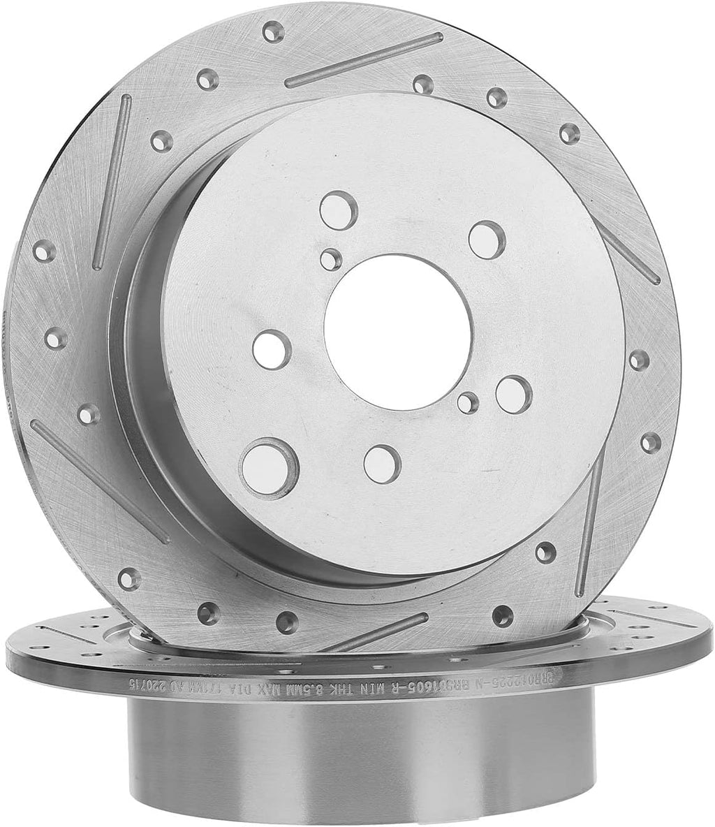 A-Premium 10.78 inch (274 mm) Rear Drilled and Slotted Disc Brake Rotors + Ceramic Pads Kit Compatible with Select Subaru Models - Crosstrek 2016-2020, Forester 2014-2018, Impreza, XV Crosstrek