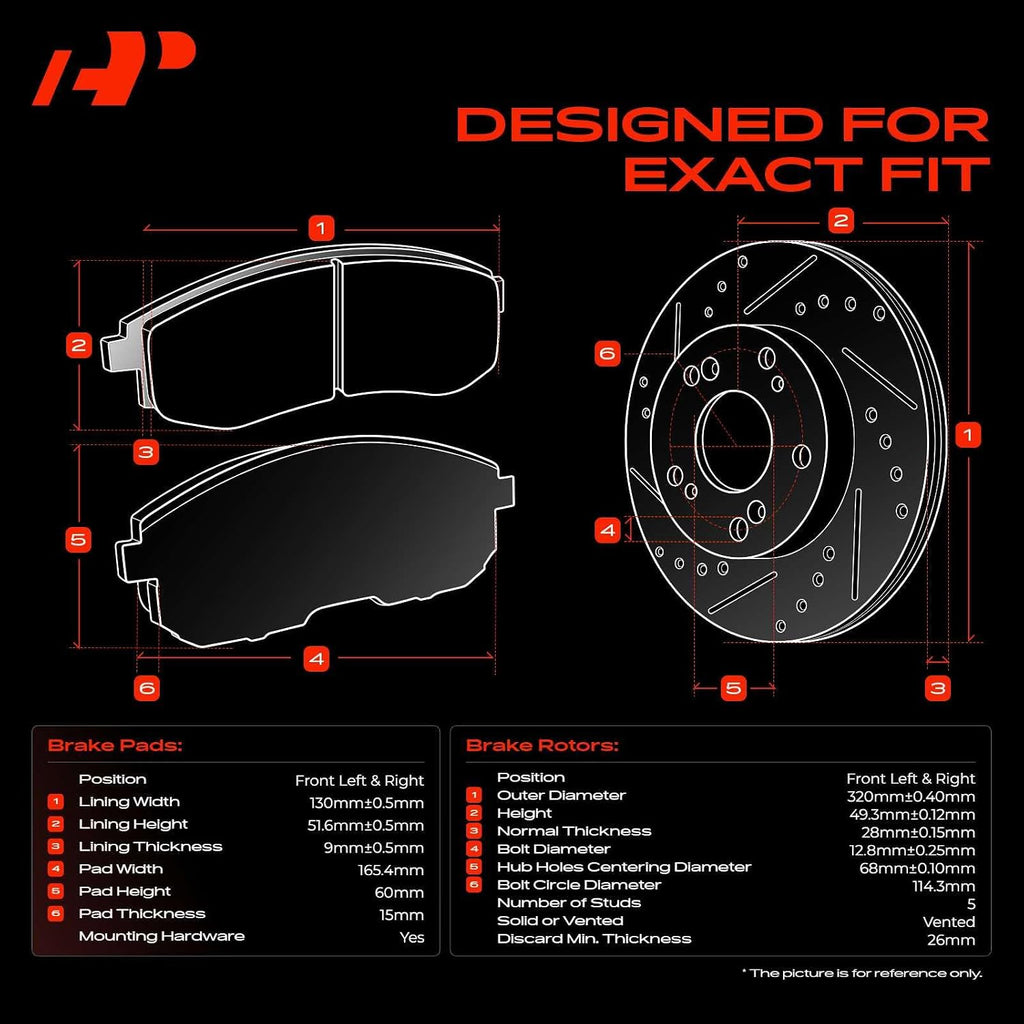 A-Premium 12.60 inch (320mm) Front Drilled and Slotted Disc Brake Rotors + Ceramic Pads Kit Compatible with Select Nissan and Inifinit Models - Murano 2015-2023, Pathfinder, QX60, JX35, 6-PC Set