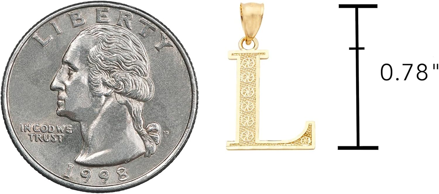 LoveBling 10K Yellow Gold Diamond Cut A to Z Alphabet Initial Letter Charm Necklace Pendant (Small Size)