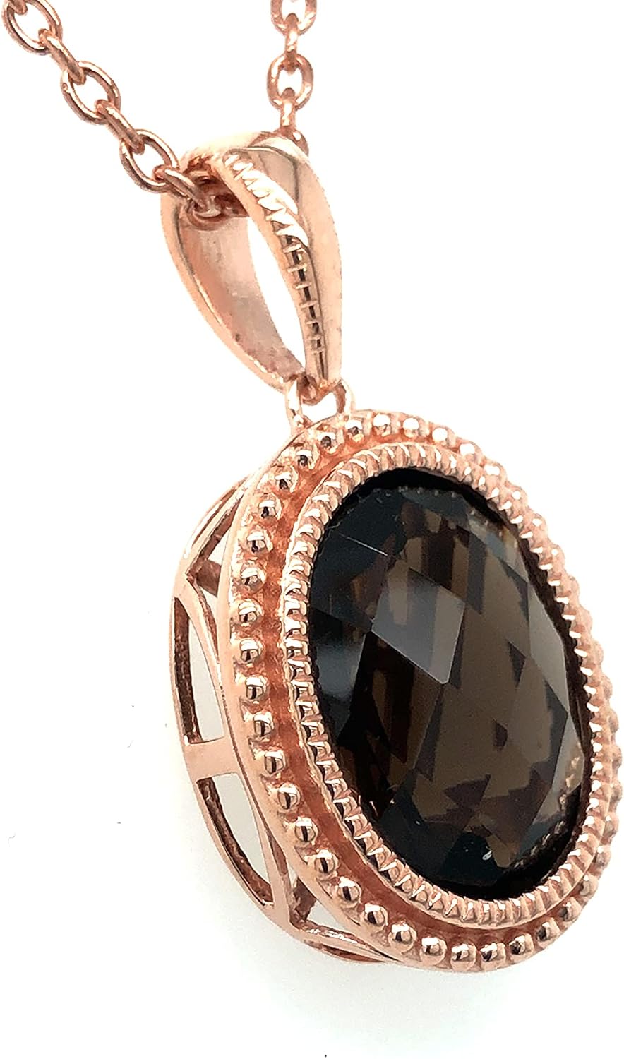 LE VIAN Brown Smoky Quartz or Blue Topaz Pendant Necklace for Women in 14K Rose Gold Plated 925 Sterling Silver on 18 Inch Cable Chain with Spring Ring Clasp or Lobster Claw Clasp