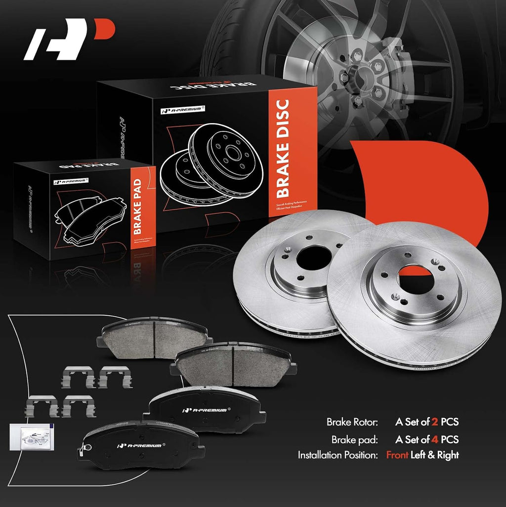A-Premium 13.31 in (338.20 mm) Front Vented Disc Brake Rotors + Ceramic Pads Kit Compatible with Select Hyundai Models - Santa Fe 2013-2016, Santa Fe XL 2015-2016, 6-PC Set