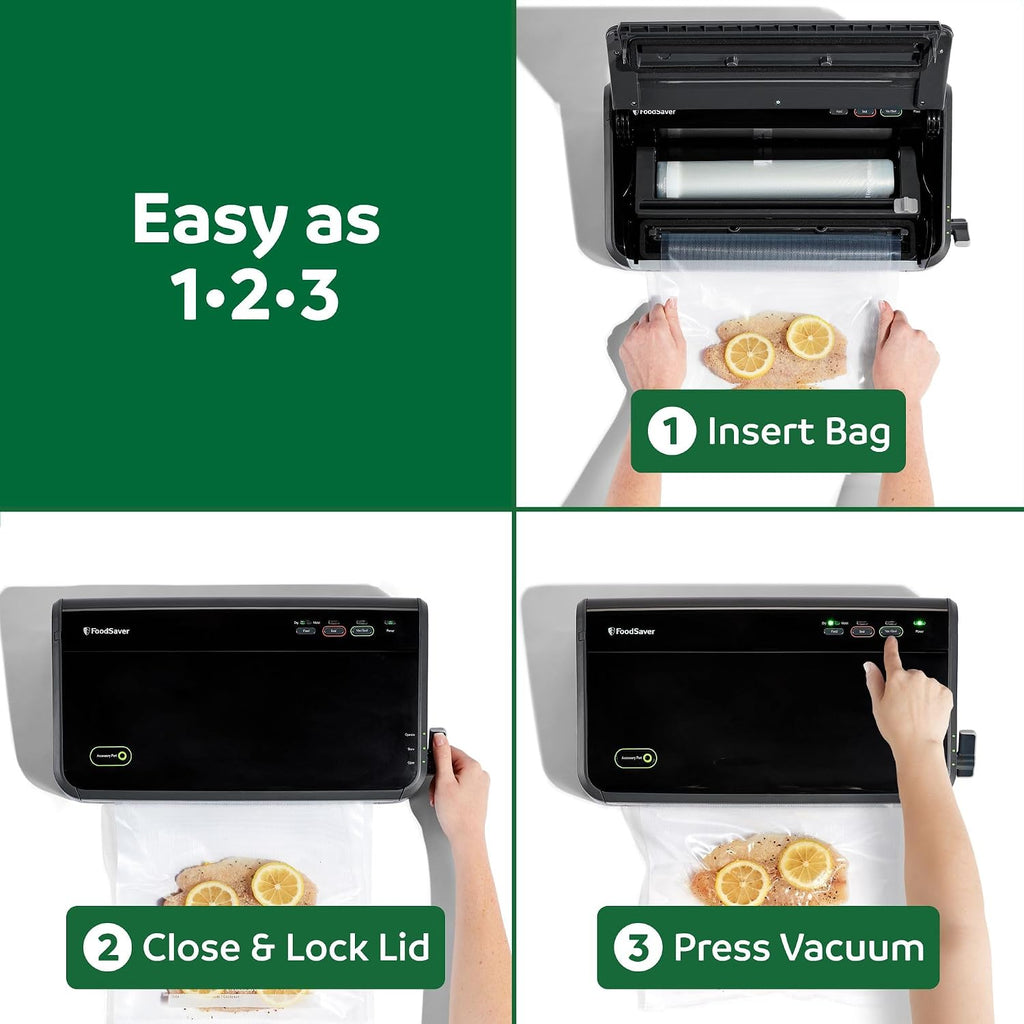FoodSaver Vacuum Sealer Machine, Automatic Bag Detection, Sous Vide Friendly, with sealer bags, roll, handheld vacuum sealer, black