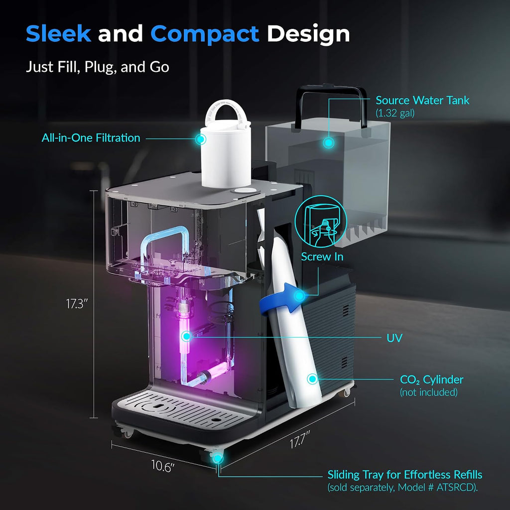 iSpring Sparkling Water Maker with UV, Hot & Cold Countertop Reverse Osmosis Water Filter, PFAS & TDS Removal, Real-Time TDS Monitor, Fits Standard Screw-in CO₂ Cylinders, Model# RCD100SPKHC