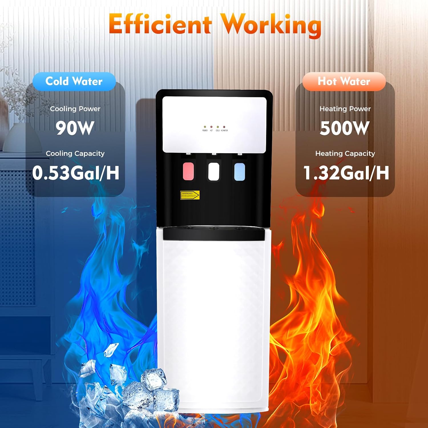 Bottom Loading Water Cooler Dispenser, Water Dispenser for 5 Gallon Bottle, 3 Temperature Settings, Floor Standing Hot and Cold Water Dispenser for Home, Office Use (White)