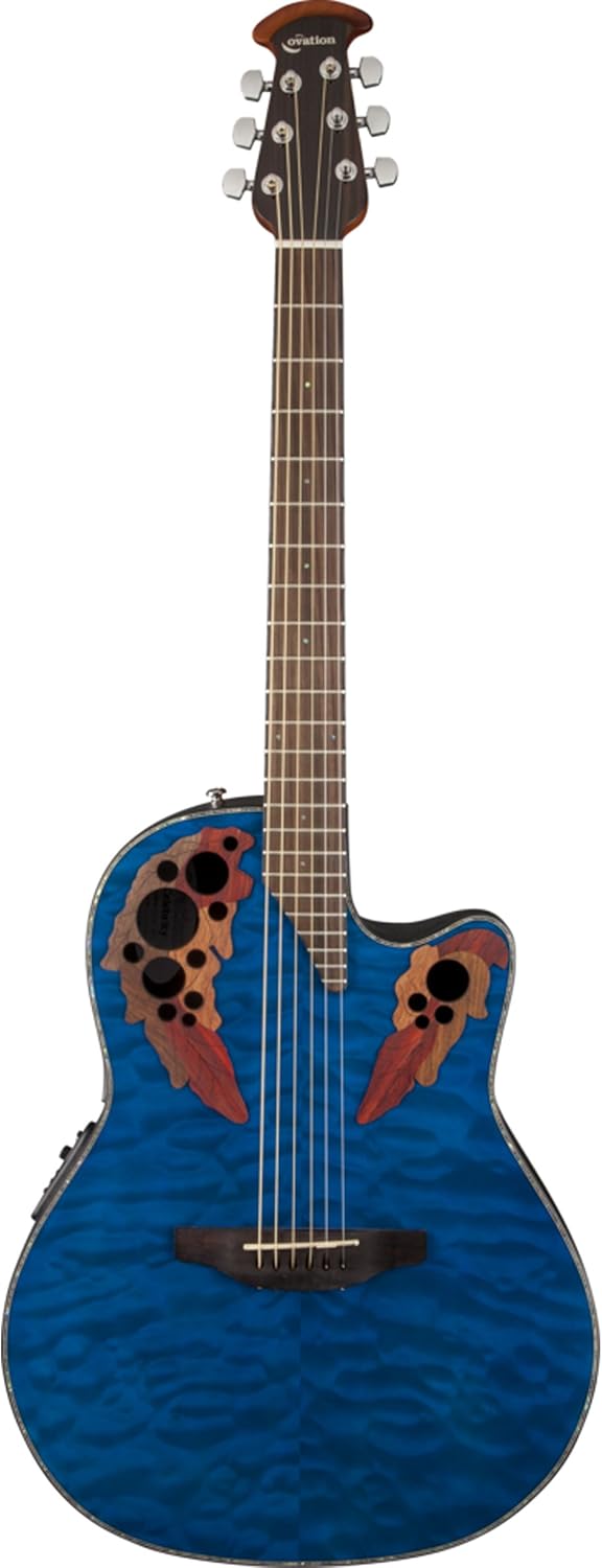 Ovation CE44P-8TQ Acoustic-Electric Guitar, Trans Blue Quilt Maple