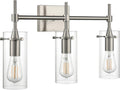 Linea di Liara Effimero Modern Farmhouse Bathroom Vanity Lights Fixtures 3 Lights Over Mirror Brushed Nickel Vanity Lights For Bathroom Light Fixtures Industrial Lighting Clear Glass Covers, UL Listed
