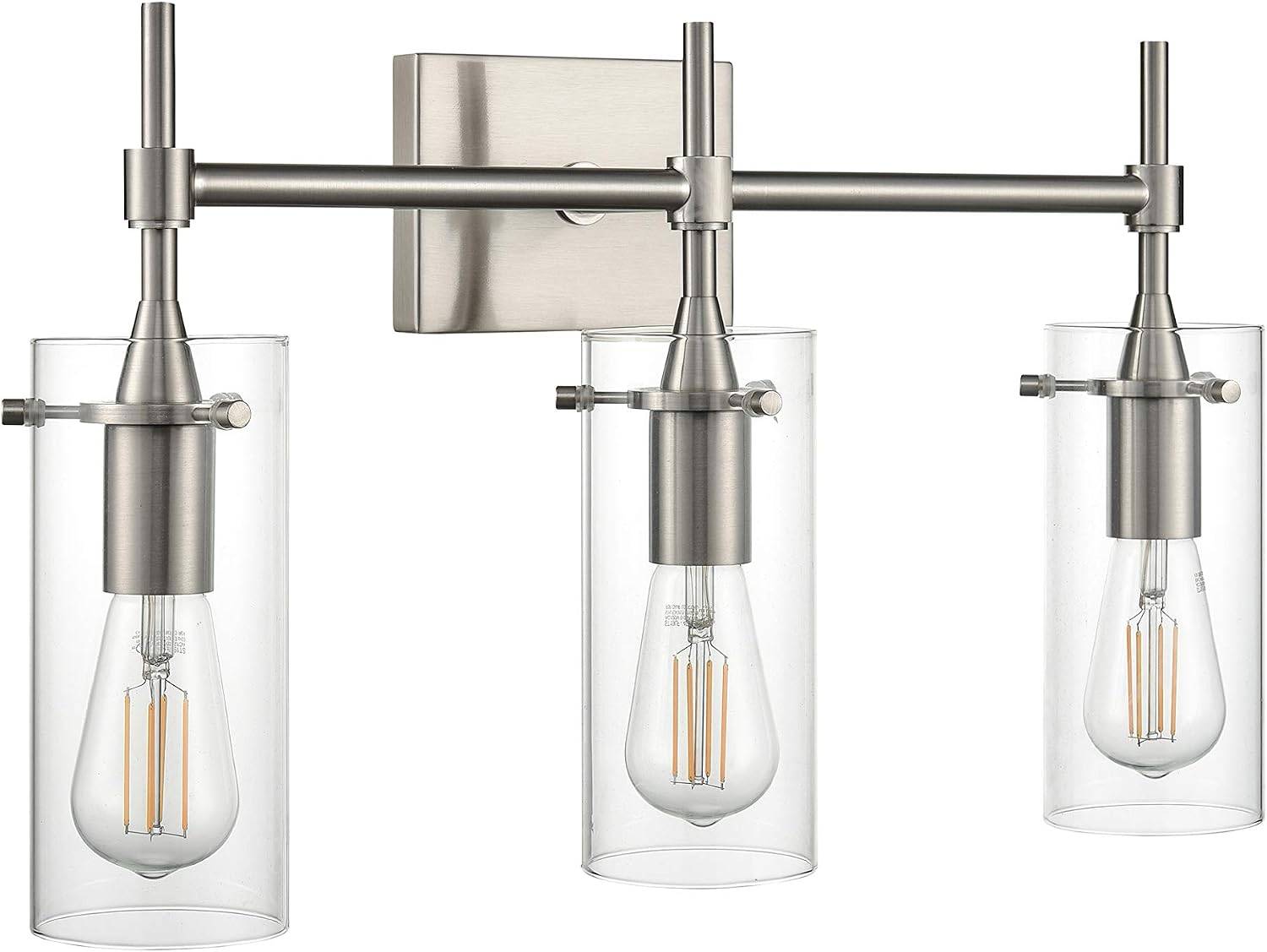 Linea di Liara Effimero Modern Farmhouse Bathroom Vanity Lights Fixtures 3 Lights Over Mirror Brushed Nickel Vanity Lights For Bathroom Light Fixtures Industrial Lighting Clear Glass Covers, UL Listed
