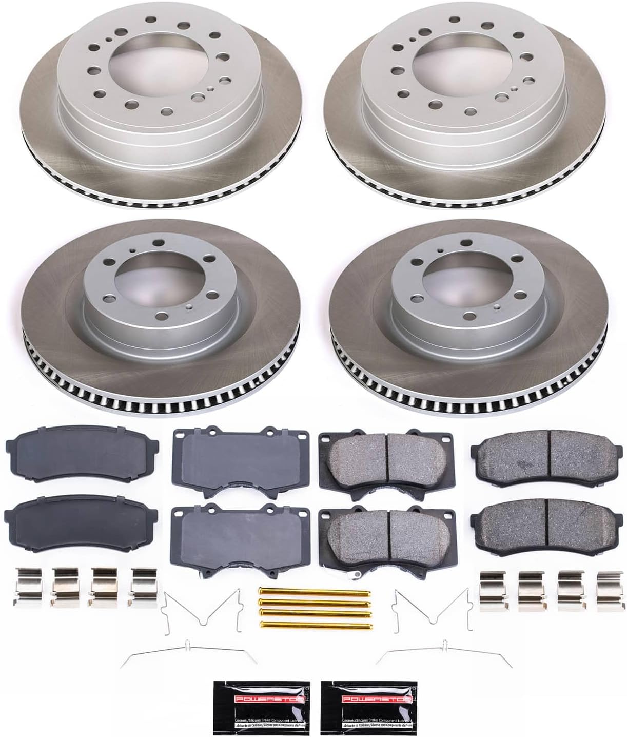 PowerStop Front and Rear Brake Kit for Lexus GX460 2010-23 | Toyota 4Runner 2010-24 - Ceramic Brake Pads + Semi Coated Rotors Replacement, SC5874