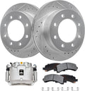 Detroit Axle - Rear Drilled Rotors Brake Pads Right Caliper Replacement for 2006-2019 Chevy GMC Express Savana 2500 3500