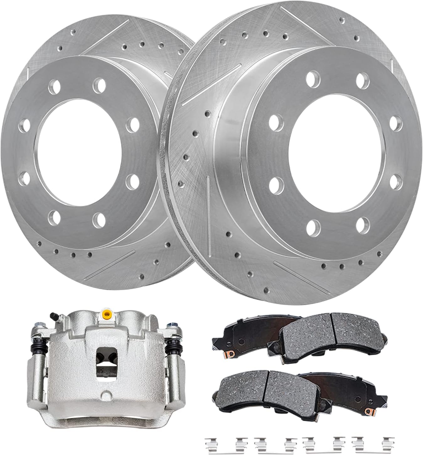 Detroit Axle - Rear Drilled Rotors Brake Pads Right Caliper Replacement for 2006-2019 Chevy GMC Express Savana 2500 3500