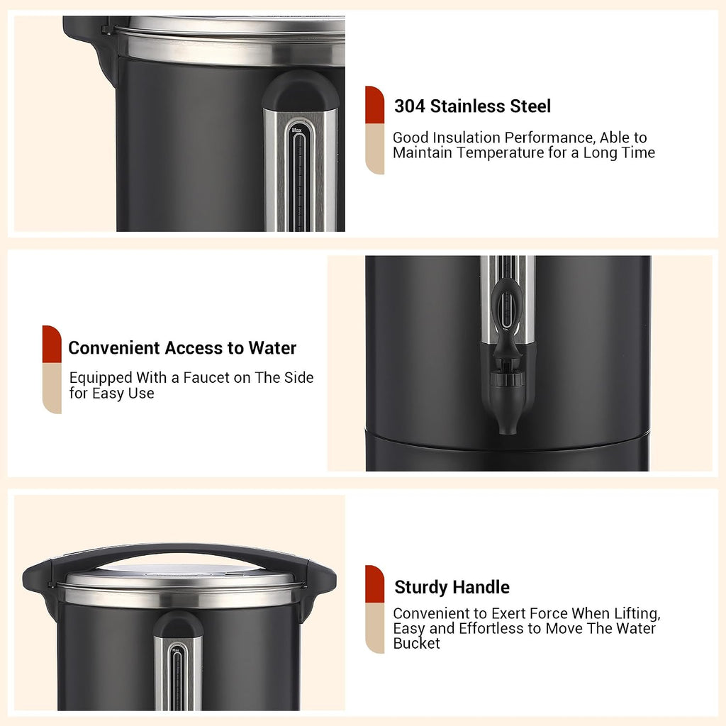 100-Cup Commercial Coffee & Hot Water Urn | 12l Large Capacity Stainless Steel Electric Beverage Dispenser with Double Wall Insulation | Professional Hot Beverage Maker for Catering, Weddings,
