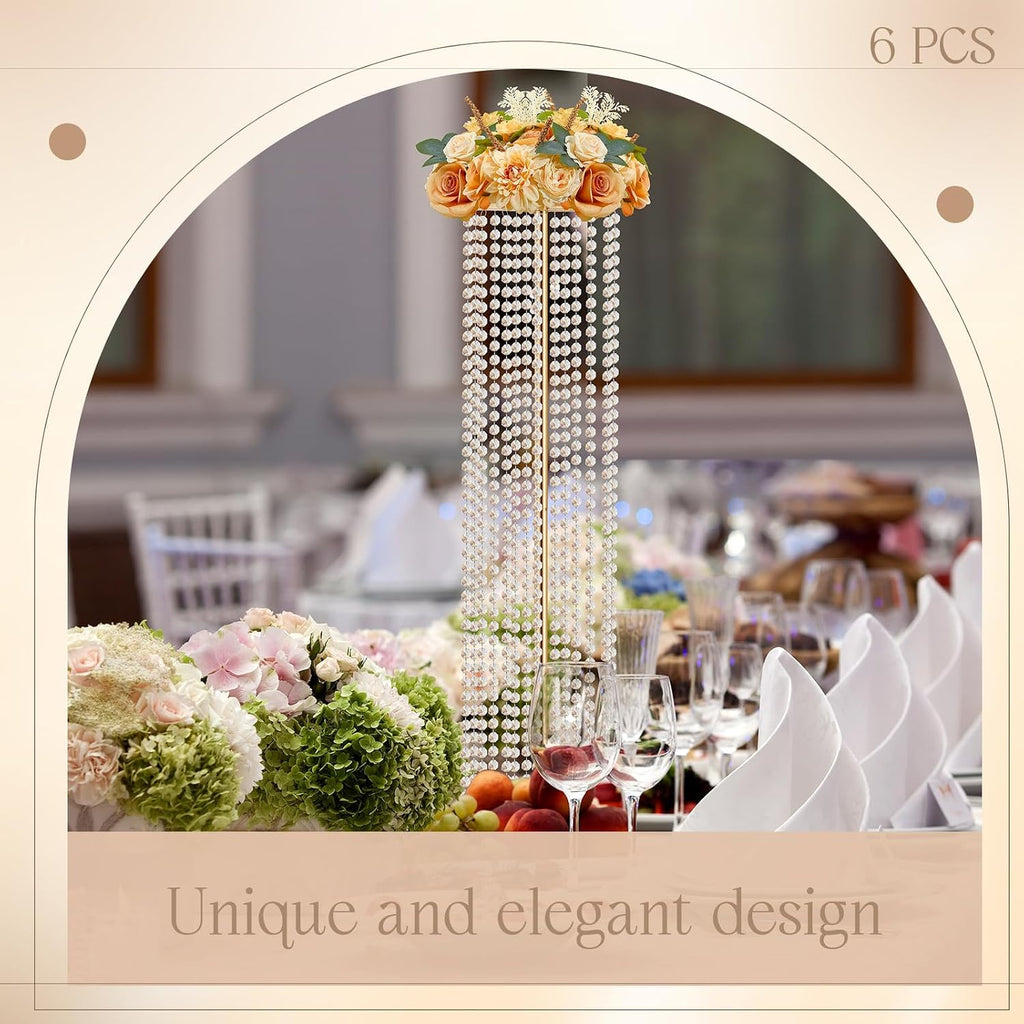 Geetery Luxurious Crystal Flower Stands - Set of 6, 35.4 Inch Tall Metal Wedding Centerpieces and Home Decor