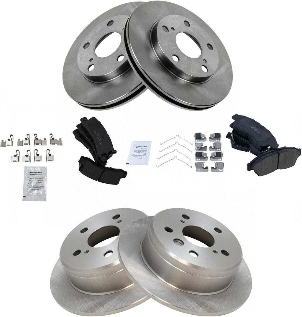 TRQ Front and Rear Brake Pad and Rotor Set Ceramic Vented Solid Rotors Compatible with 1992-1999 Toyota Camry